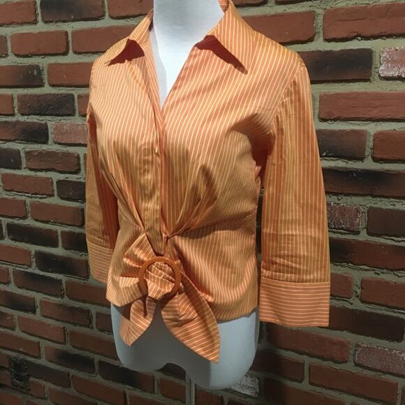 Lafayette 148 New York Blouse sz 4 petite hidden buttons Button down top tie - Picture 4 of 8
